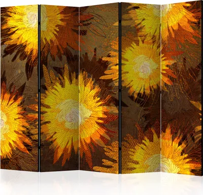 Produktbild von Akusticher Raumteiler sonnenblumen Foto Paravent 225x172 cm beidseitig auf Vlies-Leinwand bedruckt Akustikschaum Trennwand Spanische Wand Sichtschutz Home Office Blumen Natur b-C-0421-z-c