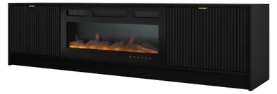 Produktbild von MIRJAN24 TV-Lowboard Tireno EF mit Kamin, TV-Tisch mit Klappe, Aluminiumgriff in der Farbe Gold (Farbe: Schwarz Molet)