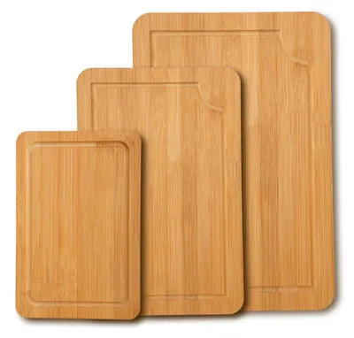 Image de Lot de 3 planches à découper en bois – Planche à découper en bambou avec rainure d'égouttage – Planche de cuisine écologique en bois – Planches à découper pour le pain, la viande, les fruits et les légumes