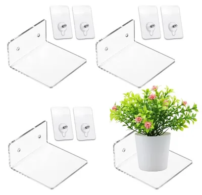 Image de Omgoods - Étagères murales transparentes en acrylique - Lot de 2 - Adhésives - Étagères murales sans perçage - Étagères pour salon - 10 x 10 x 4,8 cm