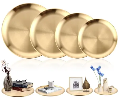 Immagine prodotto di Set di 4 vassoi decorativi rotondi in metallo, color oro