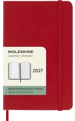 Productafbeelding van Moleskine weekagenda voor 12 maanden, 2027, formaat pocket/A6, 1 week = 1 pagina, rechterpagina met lijnen, harde kaft, karmijnrood