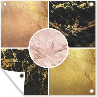 Produktbild von MuchoWow® 100x100 cm Outdoor-Poster Gartendeko Sichtschutz Garten Poster für den Garten  Marmor - Gold - Luxus