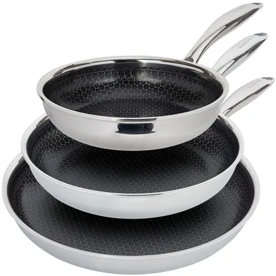 Zdjęcie produktu dla Glissimo Zestaw Patelni 3-częściowy Stal Nierdzewna z Powłoką Ceramiczną 20/26/30 cm – Nieprzywierająca – Do Indukcji – Bez  i