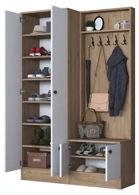 Produktbild von Osilo – Garderobenschrank, 120x38x183h cm Weiß, 9 Fächer
