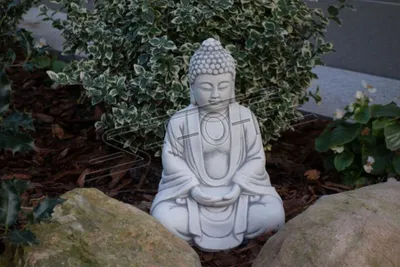 Obrázok produktu pre Buddha Skulptur in Steinoptik. Große Skulptur für Garten und Wohnbereich 34cm
