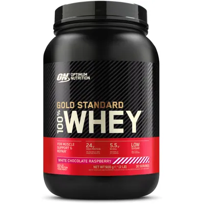 Obrázok produktu pre Optimum Nutrition 100% Whey Gold Standard 896-930 g biela okolda-malina / Srvtkov whey proteny / Lahodn srvtkov proten s vysokou biologickou hodnotou obohaten o zmes trviacich enzmov