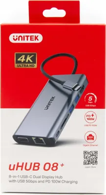 Produktbild von Unitek UNITEK uHUB O8+ Wired USB 3.2 Gen 1 (3.1 Gen 1) Type-C Grey