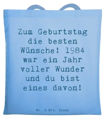 Produktbild von Mr. & Mrs. Panda Tote Bag Spruch 1984 Geburtstag - Sky Blue - Geschenk, Unitasche, Geburtstagsgeschenk, Tasche, Happy Birthday, Uni, liebe Geburtstagsgrüße, Shopping