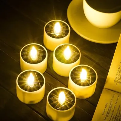 Produktbild von Solar Candles Outdoor, 5,8 x 5,1 cm Teellichter im Freien wasserdichte wiederaufladbare flackernde Flammenlicht Sensor Balkon Garten Laternenc