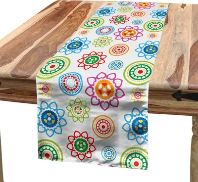 Produktbild von ABAKUHAUS Modern Tischläufer, Ethnische bunte Stammes-asiatische Art inspirierte Muster mit Blume wie Bilder Grafik, 40 x 300 cm, Mehrfarbig