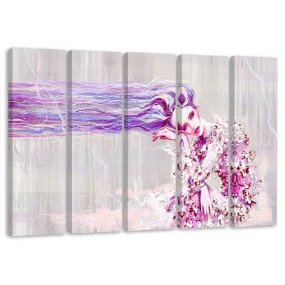 Produktbild von 5-teiliges leinwandbild frau mit langen haaren 100x70 cm Feeby blau wandbild bereit zum aufhängen