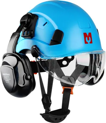 Zdjęcie produktu dla Kask ochronny, materiał ABS, obwód głowy 53-63 cm, z nausznikami i wizjerem, na budowę