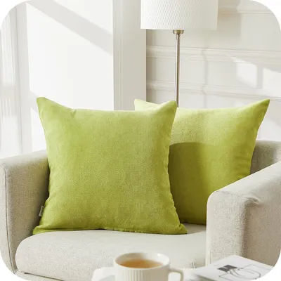 Produktbild von Kissenbezüge 50 x 50 cm, 2er-Set, apfelgrün, weicher Chenille, dekorativ für Wohnzimmer, Sofa, Bett, Außenbereich, Garten, Balkon