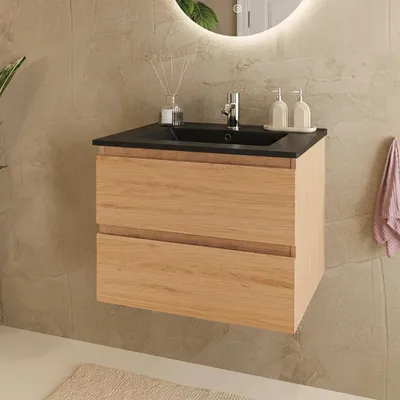 Zdjęcie produktu dla LOMAZOO MARENZA 60 cm, jasny dąb, czarna umywalka