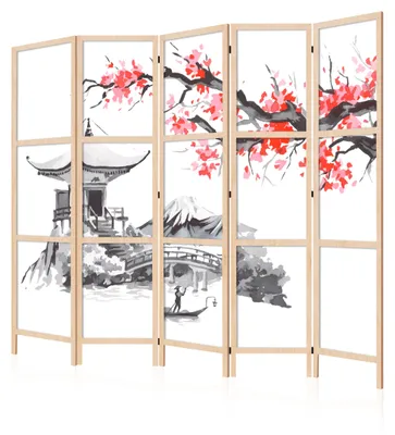 Produktbild von LUMASOUL Japanische Trennwand Paravent Raumteiler 225x172 cm Japan5 teilig Dekorativ, Shoji-Stil, faltbar, freistehend, als Sichtschutz für Wohnräume