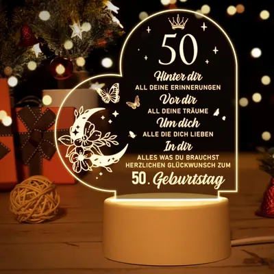 Zdjęcie produktu dla Akrylowa lampa LED Vetbuosa, prezent na 50. urodziny, 14 x 14 cm
