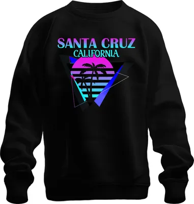Produktbild von Santa Cruz California Palmen Sonne Vaporwave 80s Strand Surfen Uni Sweatshirt Pullover, Schwarz, L