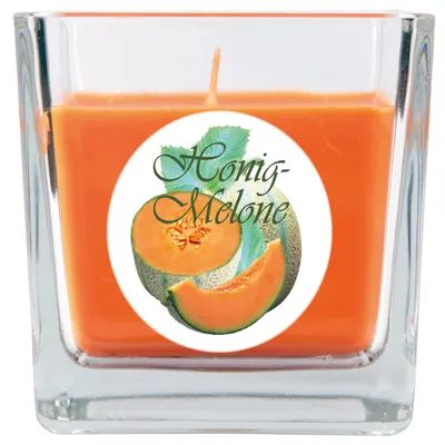 Immagine prodotto di Candela profumata in barattolo di vetro al melone, 8 x 7,5 cm – Candela profumata quadrata con coperchio, durata di combustione circa 50 ore, decorazione regalo per la casa