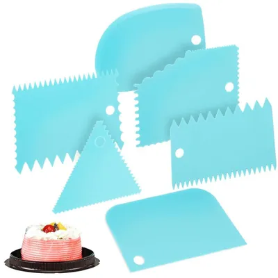 Produktbild von Teigschaber Set 6-teilig - Kuchenschaber - Fondant Glätter - Teigausstecher - Glättwerkzeug für Kuchen, Torten und Glasuren - Kunststoff - Blau