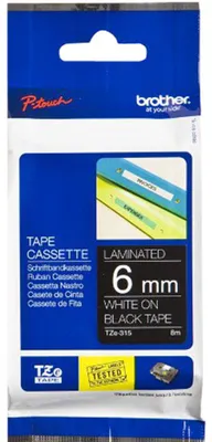 Produktbild von Brother TZe-315 - Standard-Klebstoff - Weiß auf Schwarz - Rolle (0,6 cm x 8 m) 1 Kassette(n) laminiertes Band - für Brother PT-D210, D600, H110, P-Touch PT-1005, 1880, E800, H110, P-Touch Cube Plus PT-P710