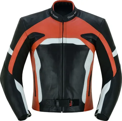 Produktbild von Herren Motorrad Lederjacke Motorradjacke mit Protektoren, Farbe:Orange, Größe:54/XL