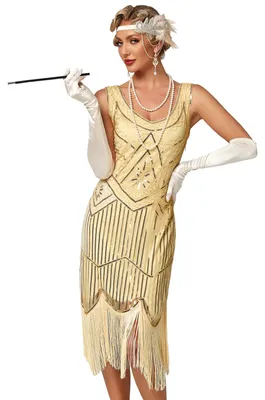Produktbild von VILOREE 1920 Pailletten verschönert Quasten Falten Flapper Damen Mini Kleid Part