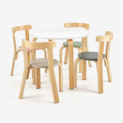 Produktbild von COSTWAY Kindersitzgruppe mit 4 Stühlen, 5-teiliges Kindertisch- & Stuhl-Set aus Pappel + Birken mit abgerundete Ecken & Kanten, Kindermöbel für Kinder ab 4 Jahren (Bunt)