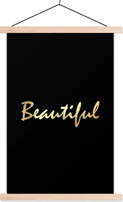 Produktbild von MuchoWow® Textilposter Zitat - Schönheit - Schwarz - Gold 60x90 cm mit holzfarbenen Rahmen - Textil