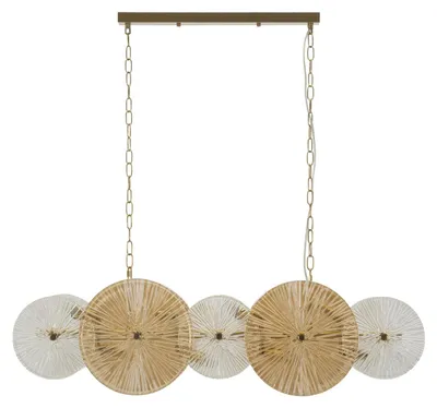 Immagine prodotto di Lampadario Osaka in ferro oro e vetro con dischi decorativi, 100 cm
