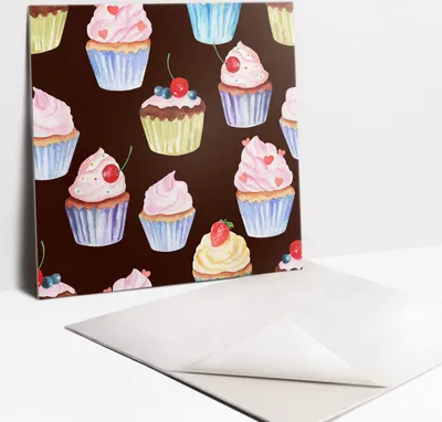 Produktbild von Fliesenaufkleber Set - 9 Stück Selbstklebende PVC Fliesen-Designs - Für Bad und Küche 30 x 30 - Cupcakes zeichnen