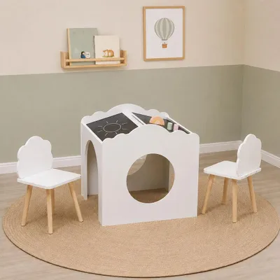 Productafbeelding van Baninni Tekentafel met 2 stoelen voor kinderen, kleur: wit (Cloudy)