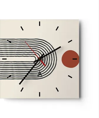 Produktbild von Wanduhr - Quadrat - Glasuhr - Abstraktion Grafik Linien - 30x30cm - Schleichendes Uhrwerk - Lautlos - zum Aufhängen bereit - Dekoration Modern - Wanddekoration aus Glas - C3AC30x30-5035