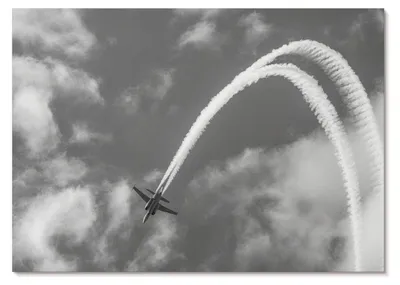 Produktbild von POSTER - 29x21 cm (A4) - Parallel Form - Flugzeug am Himmel mit dynamischen Wolkenstreifen -  Wandbild für Wohnzimmer Schlafzimmer & Flur, Modernes Poster Wanddeko, Ungerahmt