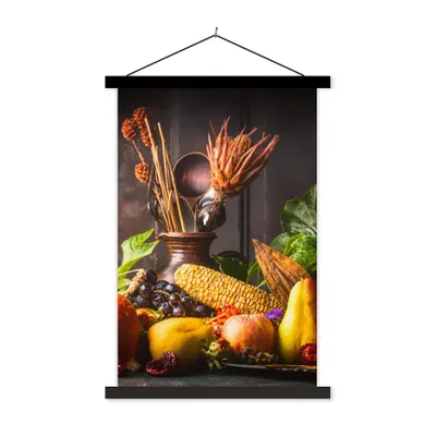 Produktbild von MuchoWow® Textilposter Gemüse - Obst - Rustikal - Tisch 40x60 cm mit schwarzem Rahmen - Wanddekorationen
