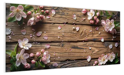 Produktbild von Magnettafel Glas 100 x 50 cm „Apfelblüten auf Holz“ – Glasboard beschreibbar & magnetisch, inkl. 4 Neodym-Magnete, 2 Stifte & Tuch – Glas-Whiteboard Memoboard für Küche & Büro