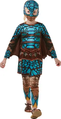 A child wearing a dragon costume.