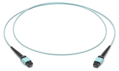 Image de Câble de raccordement optique Corning, 12 fibres, connecteurs MPO PC, compatible BU/ST, fibre OM4, longueur 3 mètres, couleur turquoise, référence JZBZC12QEZ-NB003M