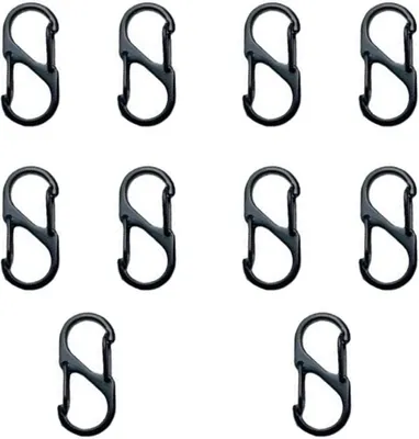 Produktbild von 10 Stück S Karabiner Mini Karabinerhaken Metall Doppelkarabiner 8 Förmiger 2 Öffnungen 40mm Karabiner Klein für Outdoor Camping Zuhause Wandern Schwarz