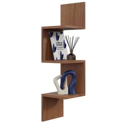 Produktbild von Eckregal Nussbaum – elegantes Hängeregal für Bücher und Dekoration, stabile Wand-Eckablage für Wohnzimmer, Küche und Arbeitszimmer