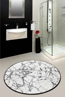 Produktbild von Mijolnir, Marble (100 cm) - White, Badematten, Mehrfarbig, Polyester, 100 x 100 cm