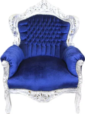 Produktbild von Casa Padrino Barock Sessel King Royalblau / Silber - Barock Möbel Antik Stil