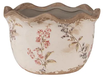 Imagen del producto de Macetas Clayre & Eef, diámetro 14 cm, altura 9 cm, color beige y rosa, de cerámica, para flores