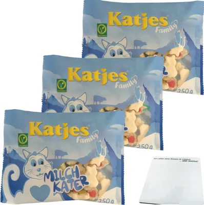 Produktbild von Katjes Milchkater Schaumzucker Fruchtgummi vegetarisch 3er Pack (3x250g Packung) + usy Block