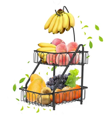Produktbild von 2-Tier Obstkorb mit Bananenhalter Schwarz