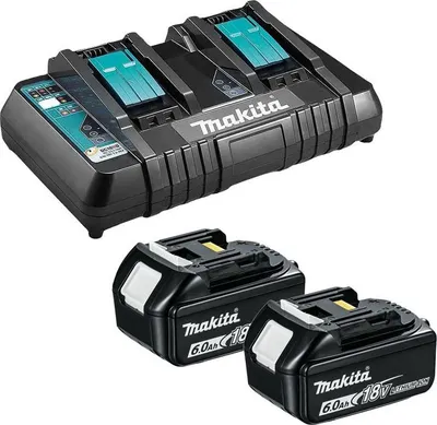 Image de Makita Power Source Set de 2 Batteries BL1860B 6,0Ah 18V + Chargeur rapide double DC18RD - (199484-8)