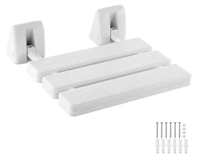 Produktbild von Duschsitz - Duschklappsitz zur Wandmontage - Klappbar & Platzsparend - Sitzfläche 32 x 34 cm - Aluminiumrahmen - Belastbarkeit 100 kg - Für Erwachsene & Senioren - Weiß