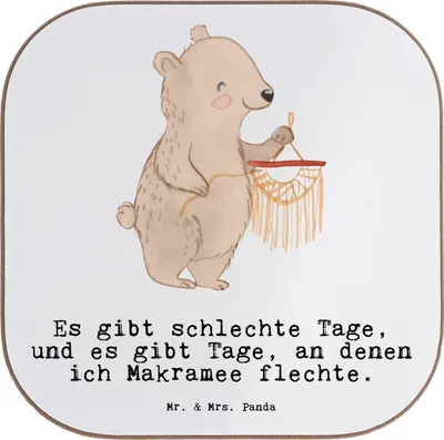 Produktbild von Mr. & Mrs. Panda Tassenuntersetzer Bär Makramee - Weiß - Geschenk, Tassen Untersetzer, Coaster, Basteln, Glas, gläseruntersetzer, für Gläser, Tischuntersetzer, mit