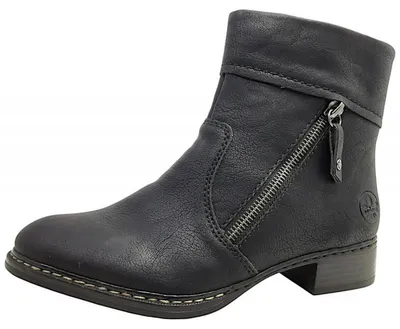 Image de Chaussures de ville pour femmes Rieker, bottines, fermeture éclair, noir, style décontracté