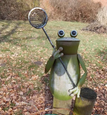 Produktbild von Zaunfigur Zaunhocker Frosch mit Kescher / Netz Gartendekoration Eisen